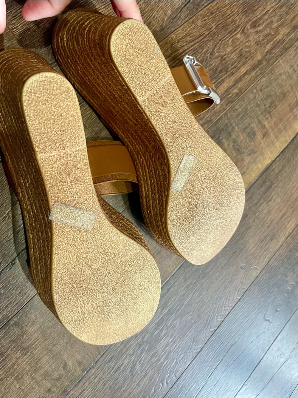 Italian Shoemakers Tan Leather Wedge Sandals with Clear Buckle - Picture 10 of 11